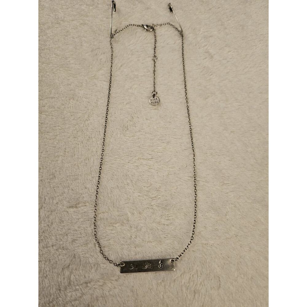 Pura Vida Silver Stamped Bar Wave Sun Anchor Pendant Necklace